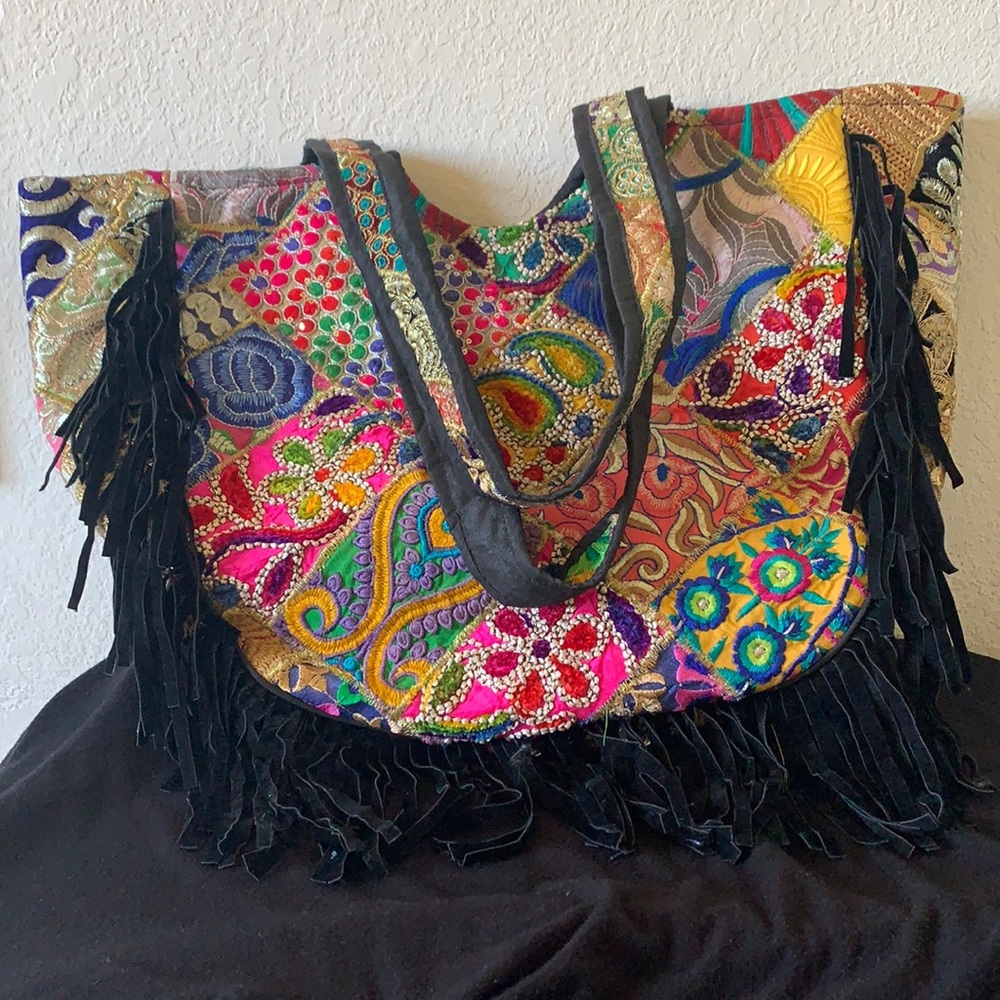 Large embroidered tote